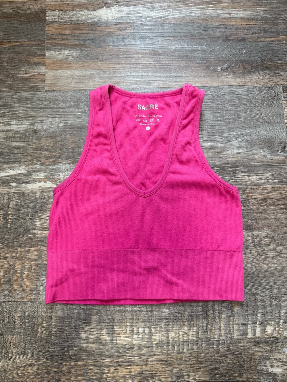 Fuchsia Ribbed V-Neck Crop Tank